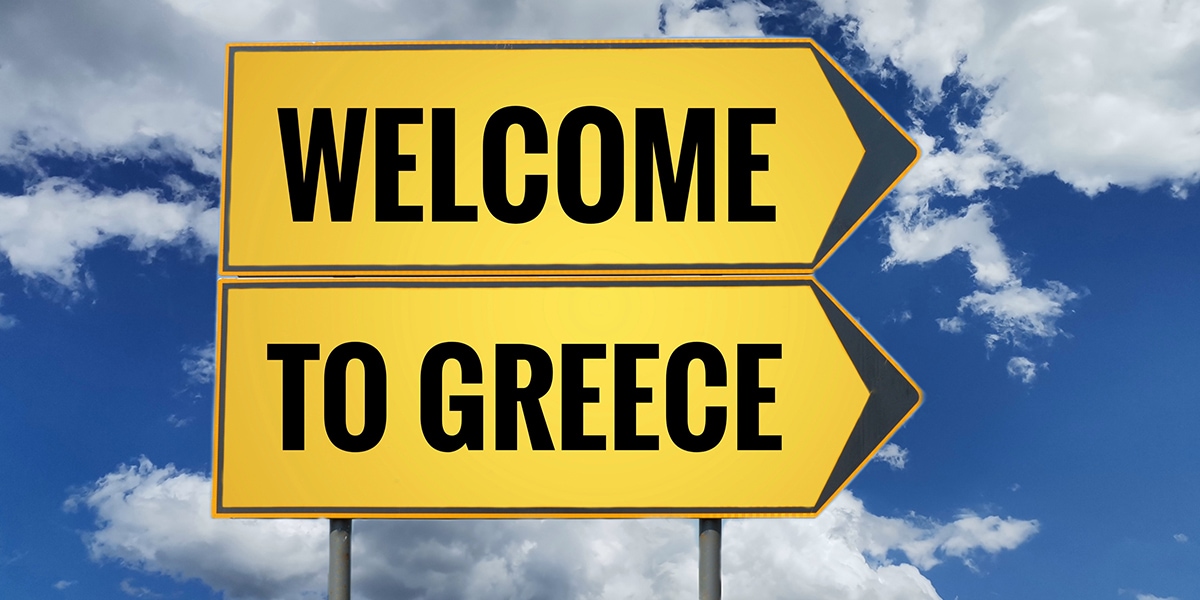 Signpost welcome to Greece